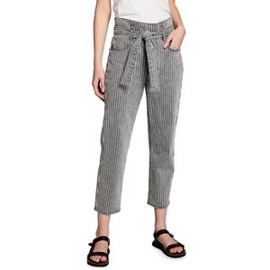 Frame Belted Pleated Pegged Jeans 27 Gray Stripe